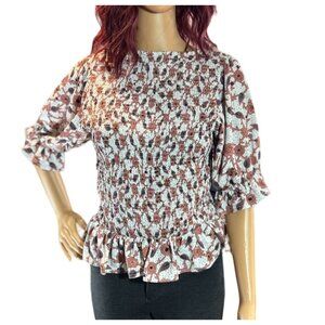 Melloday Smocked Ruffle Hem Print Top size medium